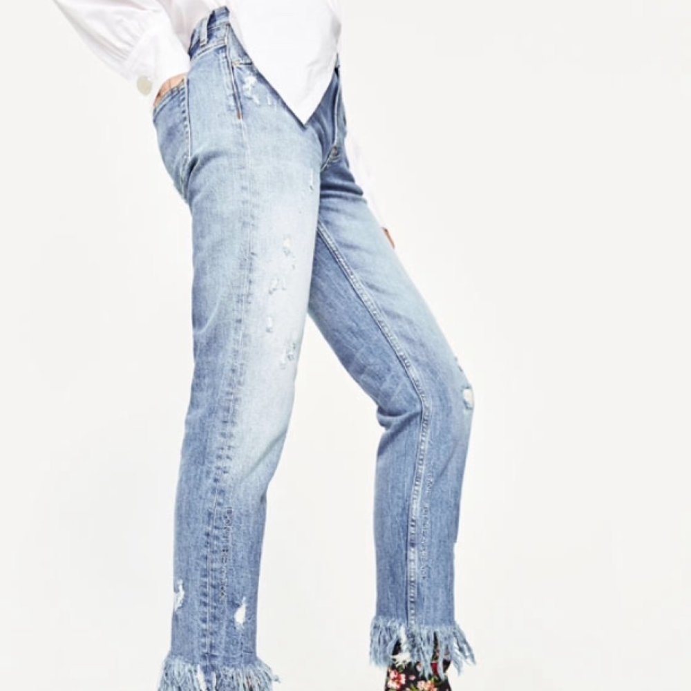 Embroidered High Rise Zara Fringe Hem Jeans